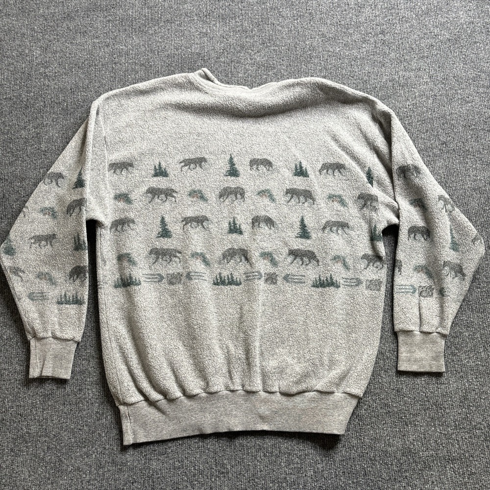 Art Unlimited Outdoor All Over Print Sweatshirt Lodge Men's Medium Wolf Tree Vtg